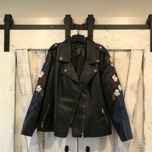 NEW Ashley Stewart Embroidered faux leather jacket